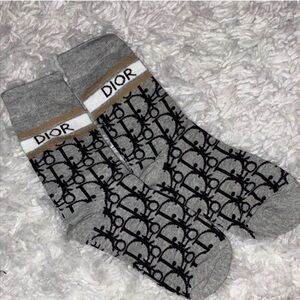 Dior Black and Gray Patterned Socks with Gold Detail